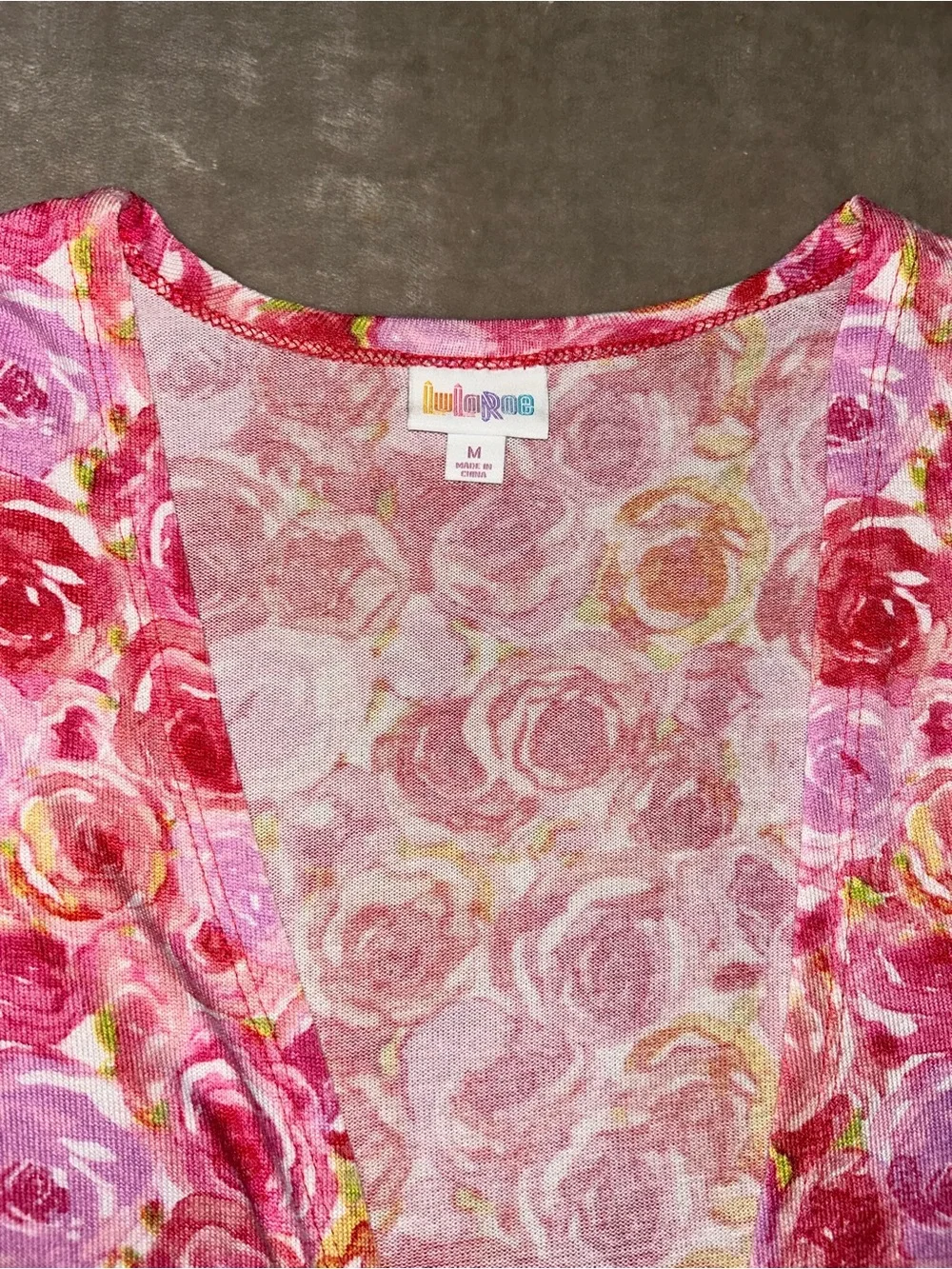 LuLaRoe Floral Open-Front Caroline Cardigan - Pink Rose Print Medium